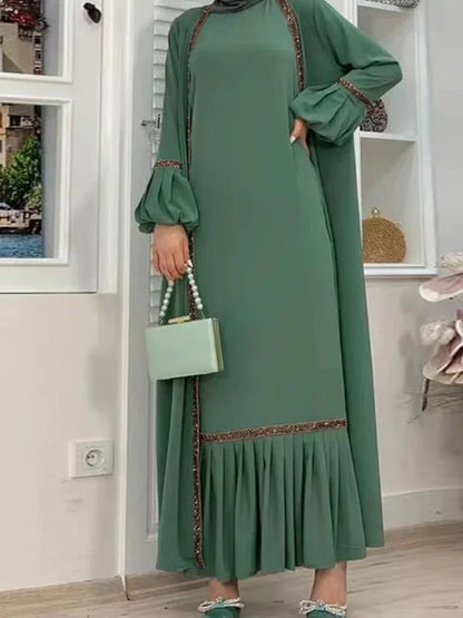 Saviig Eid Lantern Sleeve Maxi Abaya Dress Set