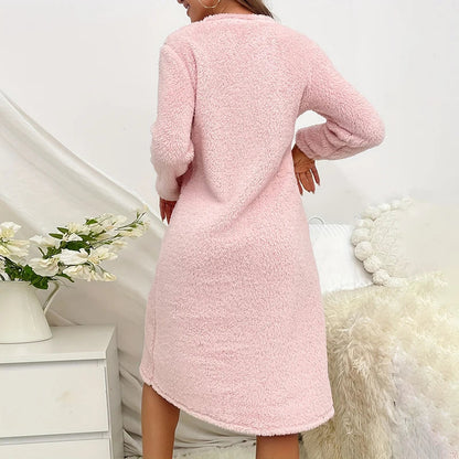 Saviig Plush Winter Nightgown, Soft Long Sleeve Pajama Dress for Women