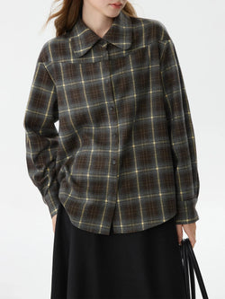 Saviig Women's Winter Plaid Polo Neck Shirt - Long Sleeve Casual Top
