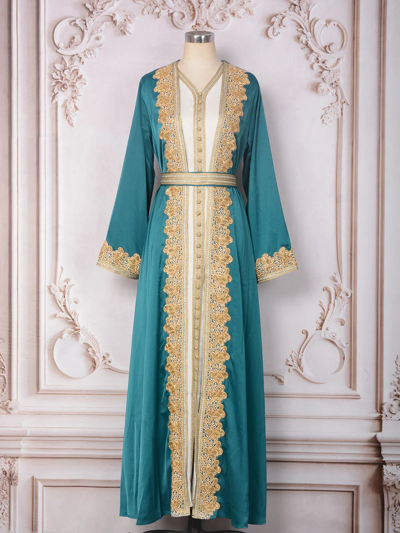 Saviig Moroccan Takchita Kaftan 2-Piece Set for Wedding and Evening Parties