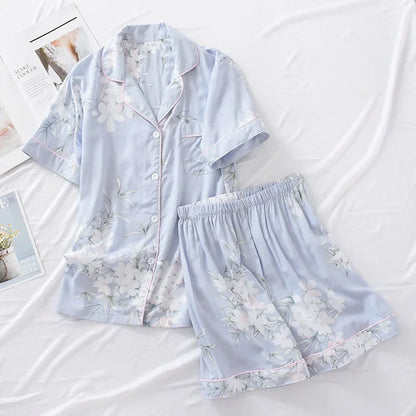 Saviig Summer Pajama Set: Viscose Short-Sleeve Top & Cotton Shorts