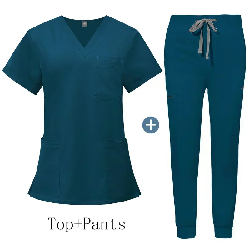 Saviig Men's V-Neck Short Sleeve Scrub Uniform Set for Healthcare Work