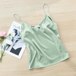Saviig Satin V-Neck Camisole Top: Chic Sleeveless Tank for Summer