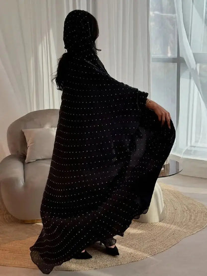 Saviig Ramadan Wave Point Black Kimono Abaya for Modest Muslim Women