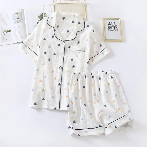 Saviig Cotton Gauze Short Sleeve Pajama Set