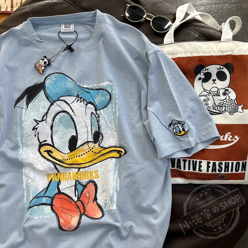 Saviig Women's Donald Duck Trendy T-Shirt: Casual Loose Fit Short Sleeve Top