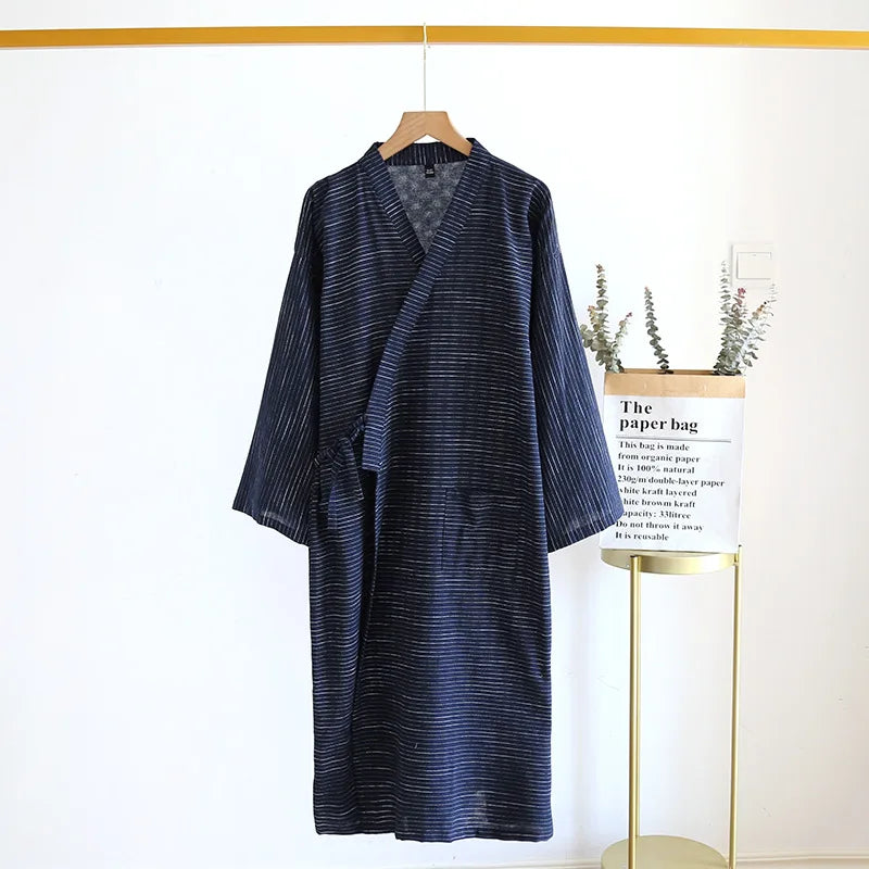 Saviig Men's Cotton Striped Kimono Bathrobe Set - Spring & Summer Collection