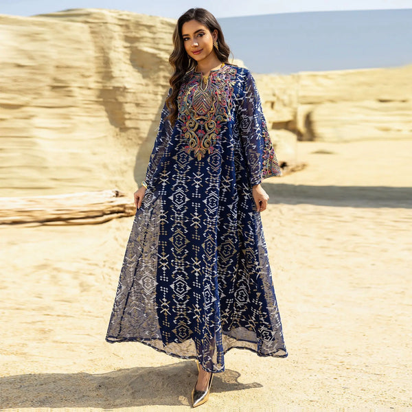 Saviig Eid Mubarak Embroidery Abaya Dubai Kaftan Ramadan Dress Caftan Gown