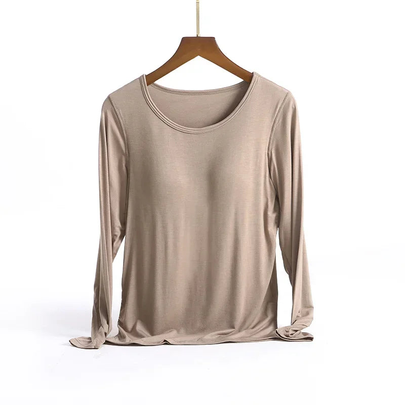 Saviig Long-Sleeved Pajamas with Integrated Bra, Spring/Autumn Women's Home Base Innerwear