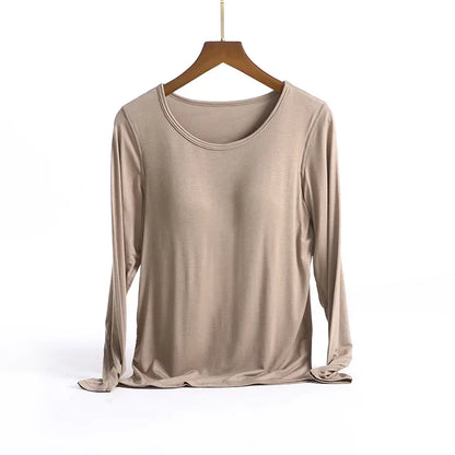 Saviig Long-Sleeved Pajamas with Integrated Bra, Spring/Autumn Women's Home Base Innerwear