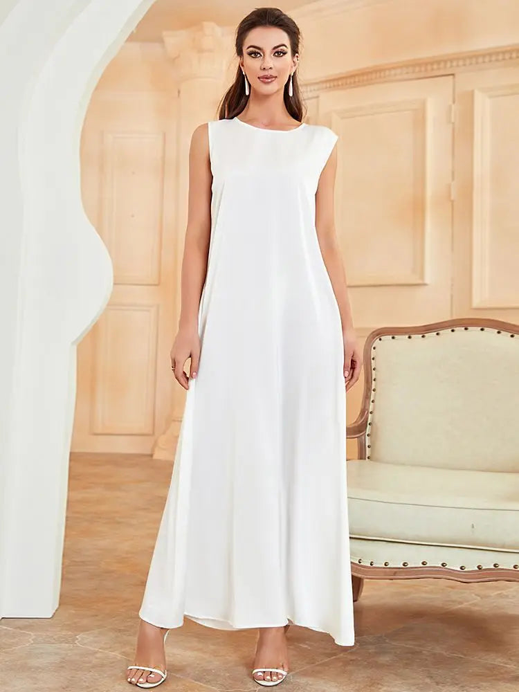 Saviig White Ramadan African Dress Islamic Abaya for Women