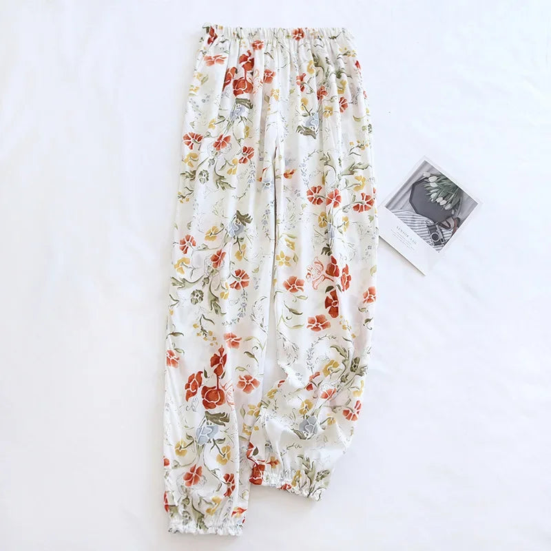 Saviig Floral Viscose Pajama Pants: Comfortable Loose Fit Home Trousers
