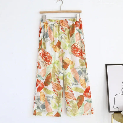 Saviig Summer Viscose Wide Leg Pajama Cropped Pants Plus Size
