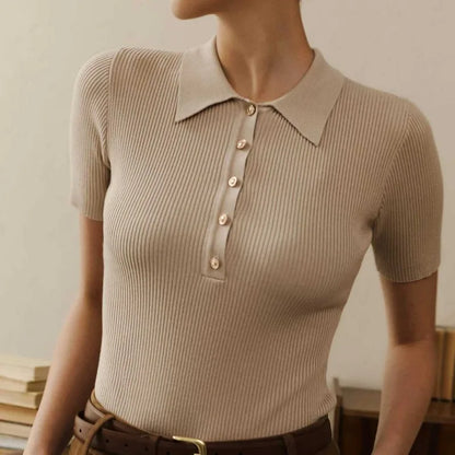 Saviig Solid Ribbed Knit T-shirt: Stylish Slim Fit Office Streetwear Top