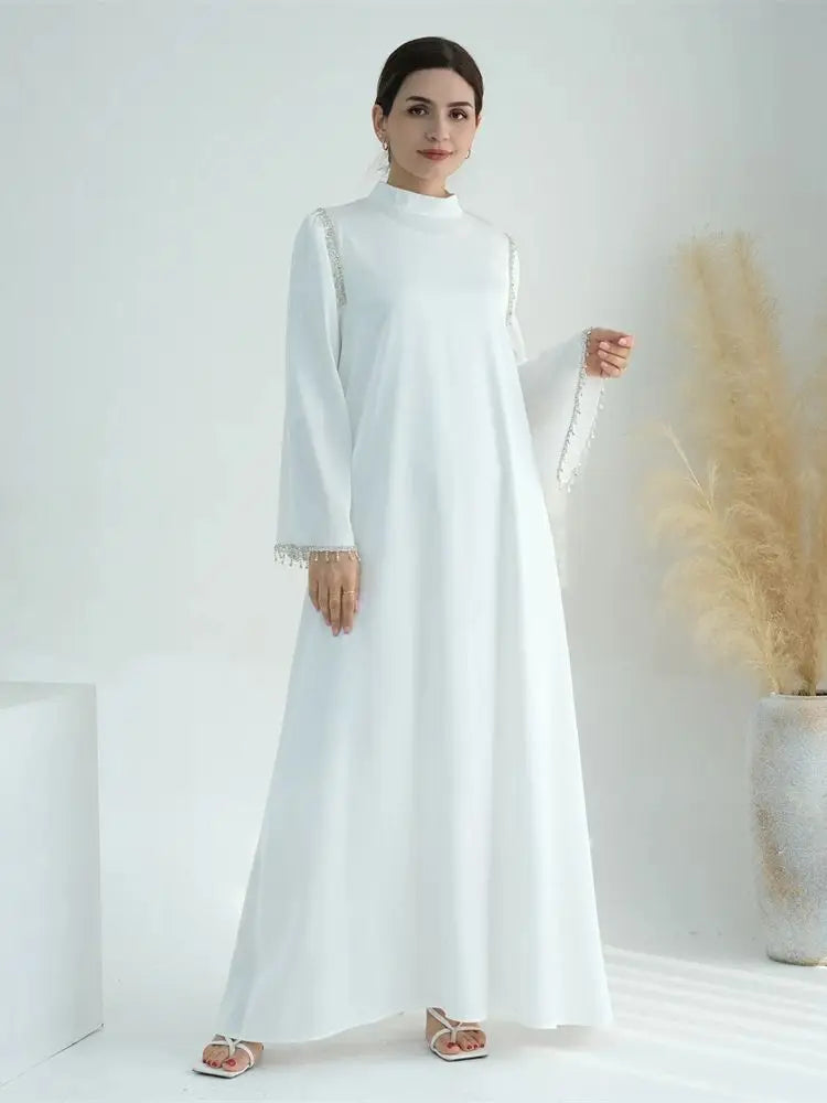 Saviig Ramadan Satin Diamond Abaya Dress for Muslim Women