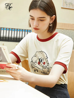 Saviig Retro Letter Print Women's Cotton T-shirt