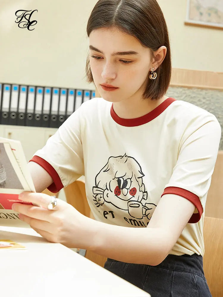 Saviig Retro Letter Print Women's Cotton T-shirt