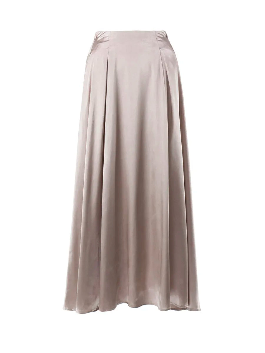 Saviig Elegant Satin Maxi Skirt - High Waist Black Streetwear Fashion