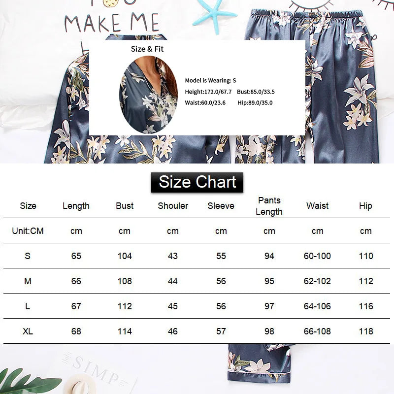 Saviig Floral Satin 2-Piece Pajama Set