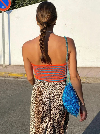 Saviig Striped Knit Tube Top - Sexy Off Shoulder Backless Bustier Streetwear