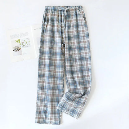 Saviig Plaid Cotton Gauze Sleep Pants for Couples
