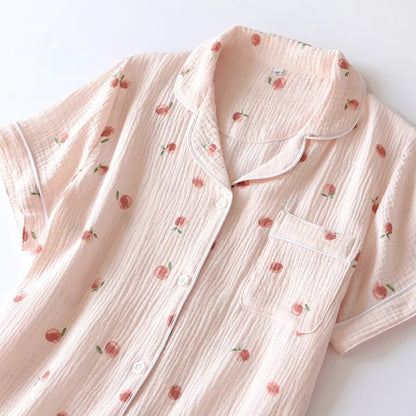 Saviig 2025 Summer Short-sleeve Pajama Set in 100% Cotton Crepe Fabric
