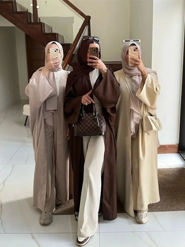 Saviig Batwing Kimono Abaya Dubai Dress for Women - Cotton Linen Muslim Caftan