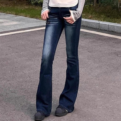 Saviig Vintage Deep Blue Low Rise Bell-Bottom Jeans