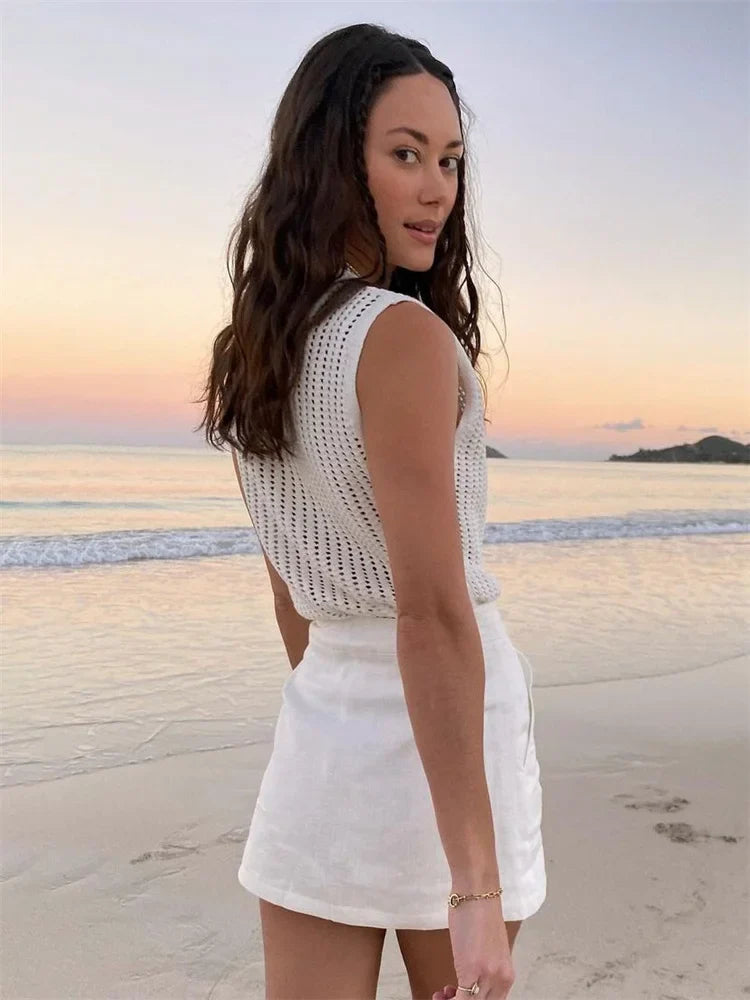 Saviig Knit Hollow Out Tank Top: Sexy Sleeveless High Street Fashion Vest