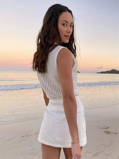 Saviig Knit Hollow Out Tank Top: Sexy Sleeveless High Street Fashion Vest