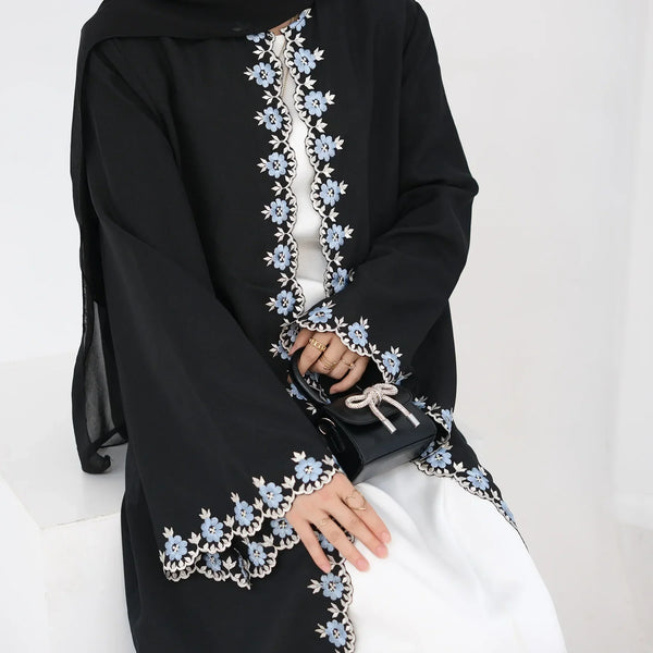 Saviig Eid Black Embroidered Abaya Dress for Women - Islamic Clothing Robe Kaftan