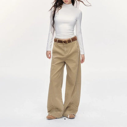 Saviig Vintage Khaki Wide Leg Jeans for Women - High Waist & Loose Fit