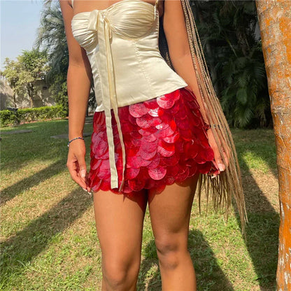 Saviig Sequins Bodycon Mini Skirt: Y2K Punk Hip Clubwear