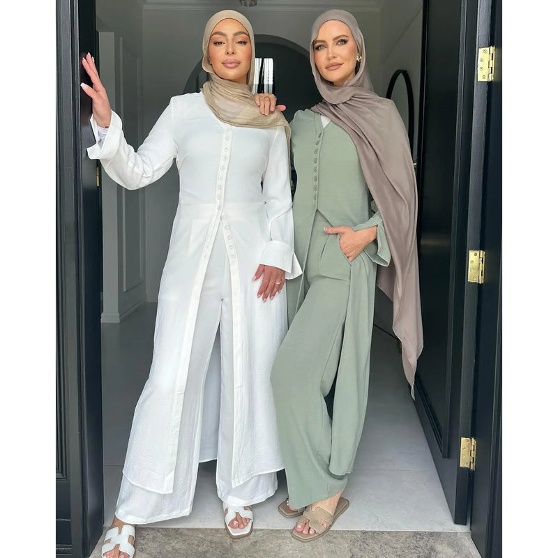 Saviig 2-Piece Hijabi Set: Kimono Abaya with Pants - Ramadan Collection