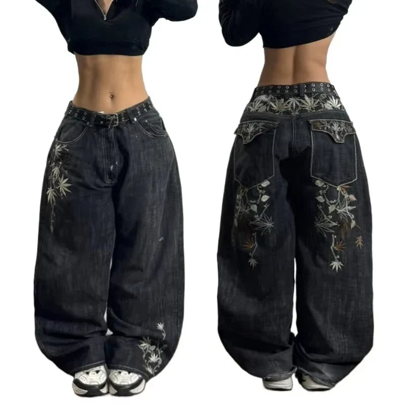 Saviig Black Washed Baggy Jeans: High Waist Wide Leg Pants