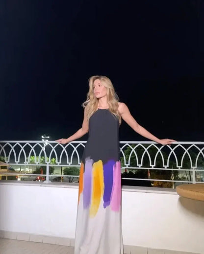 Saviig Printed Halter Dress: Sleeveless Backless Summer Fashion for Women