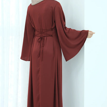 Saviig Flared Sleeve Lace-Up Abaya Dress for Elegant Muslim Women