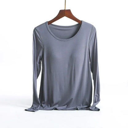 Saviig Long-Sleeved Pajamas with Integrated Bra, Spring/Autumn Women's Home Base Innerwear