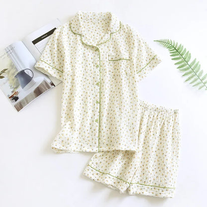 Saviig Cotton Gauze Short Sleeve Pajama Set