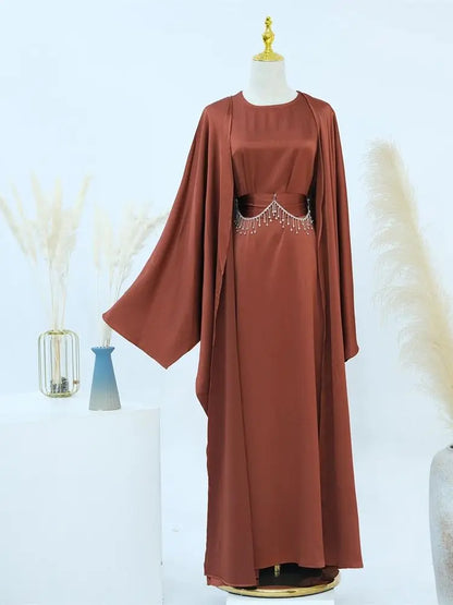 Saviig Ramadan Satin Abaya Dubai Set - Muslim Prayer Clothes Caftan Robe Femmes