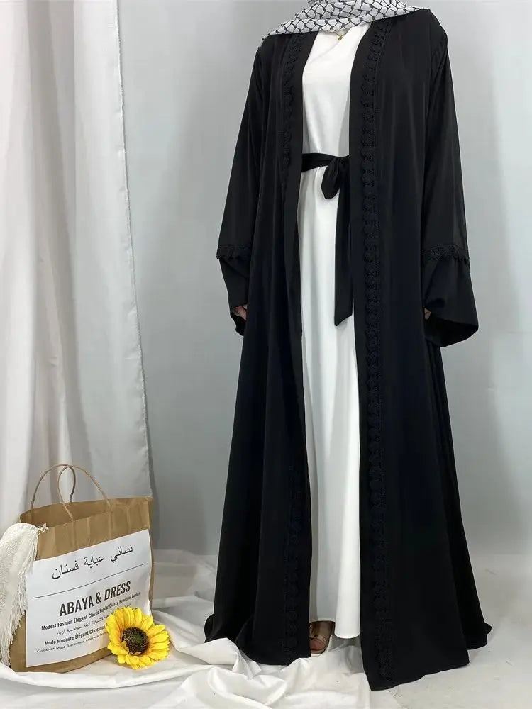 Saviig Ramadan Eid Mubarak Black White Kimono Abaya for Women