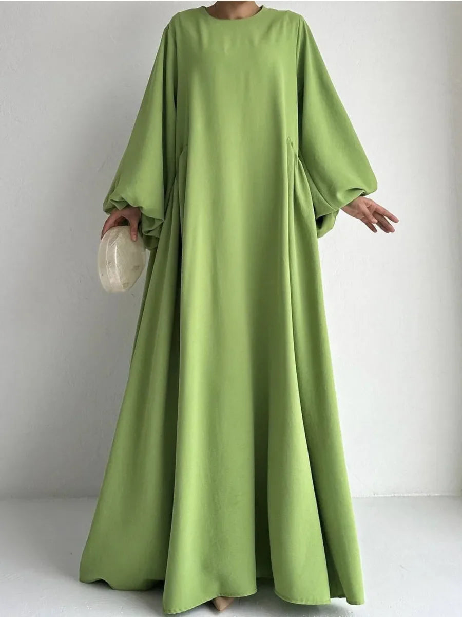 Saviig Ramadan Abaya Dress with Lantern Sleeves for Muslim Women