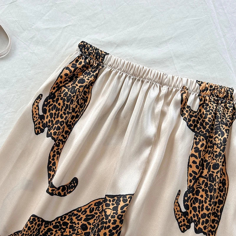 Saviig Sexy Leopard V-Neck Pajama Set: Top & Elastic Shorts for Women
