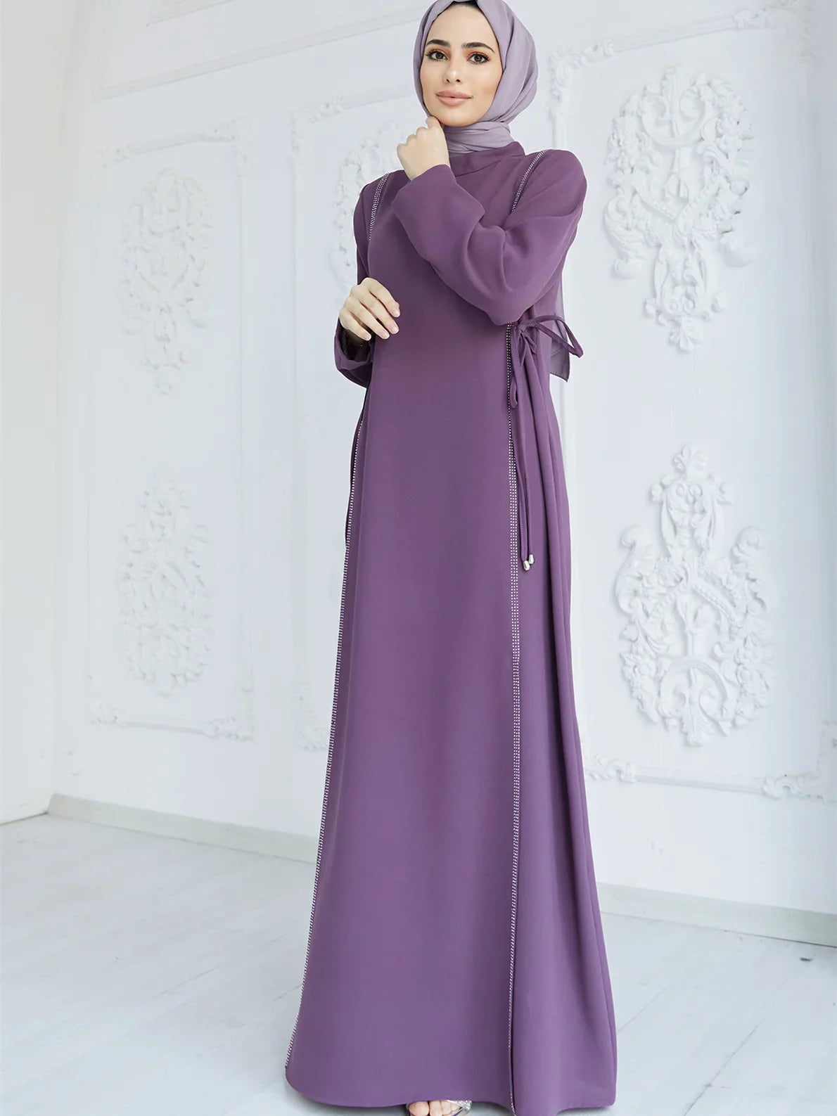 Saviig Diamond Abaya Caftan Elegant Long Sleeve Party Dress