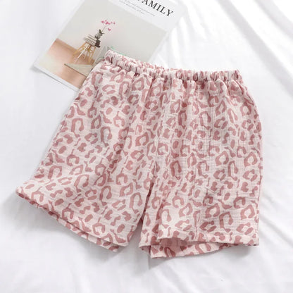 Saviig Leopard Print Couple Shorts: Soft Cotton Crepe, Large Size, Cute Home Pants