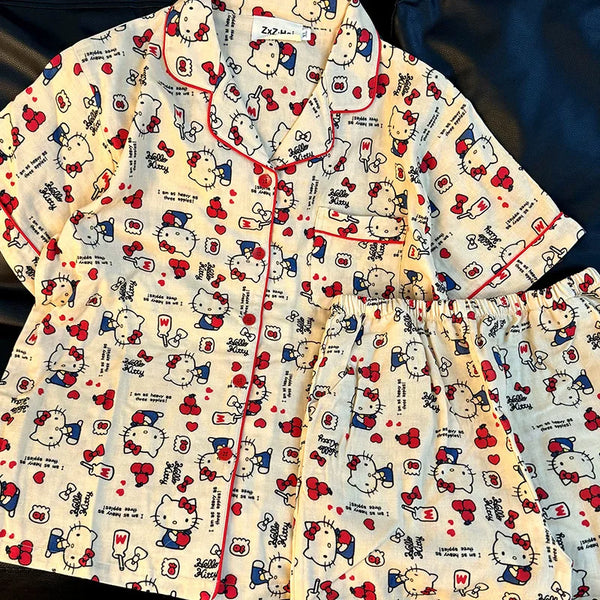 Saviig Cloud Cotton Short-Sleeved Pajama Set - Cute Japanese Cartoon Summer Sleepwear