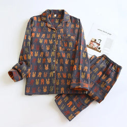 Saviig Cotton Couple Pajama Set: Long Sleeve Top and Pants for Men and Women