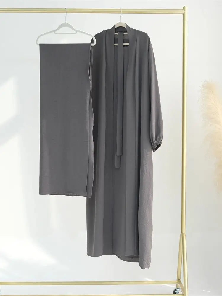 Saviig Ramadan Eid Abaya Kaftan Set with Hijab Dress & Kimono - Women's Muslim Ensemble