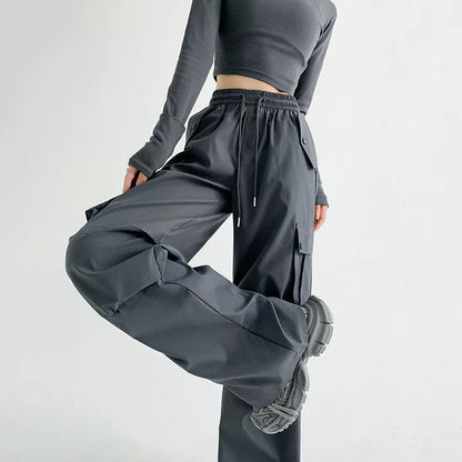 Saviig Y2K Cargo Pants: Oversized Harajuku Sweatpants with Drawstring Pockets