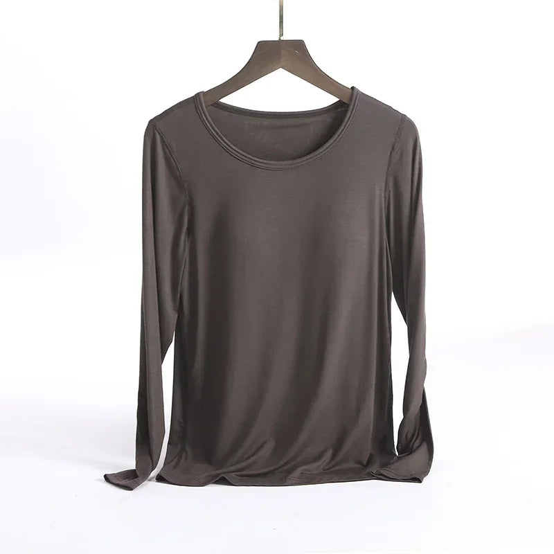 Saviig Long-Sleeved Pajamas with Integrated Bra, Spring/Autumn Women's Home Base Innerwear